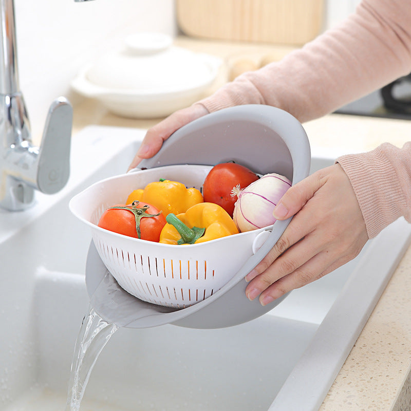 2019 new multifunctional storage basket plastic portable round double drain basket fruit basket vegetable basket